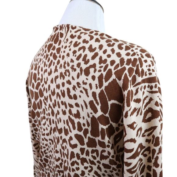 Ann Taylor Size L Cotton Animal Print Ann Cardigan Warm Rosewood - Picture 6 of 10